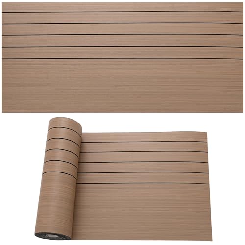 Selbstklebende Holzoptik Vinylboden, 2,8mm Verdickter PVC Bodenbelag, Vinyl-Fußböden Bodenfliesen Wasserfest, Langlebig Vielseitig Einsetzbar, 40x300cm (Hellbraun mit Halbstreifen) von KAHCOP