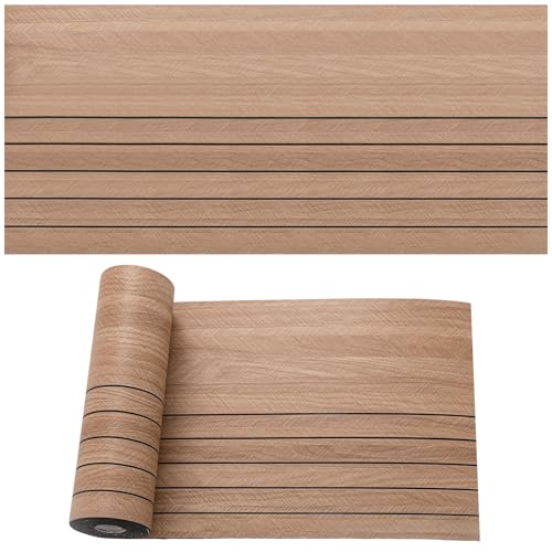 Selbstklebende Holzoptik Vinylboden, 2,8mm Verdickter PVC Bodenbelag, Vinyl-Fußböden Bodenfliesen Wasserfest, Langlebig Vielseitig Einsetzbar, 40x300cm (Holzmaserungsfarbe mit Halbstreifen) von KAHCOP