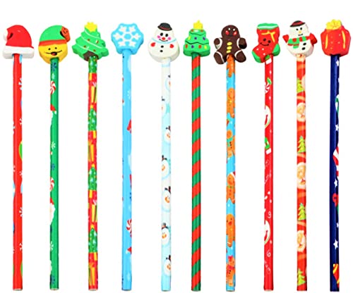 KAHEIGN 50Pcs Weihnachten Bleistifte mit Radiergummi Set, 10 Stile Weihnachtsstifte mit Cartoon Radiergummi Weihnachten Bleistift Kinderstifte für Weihnachtsdeko Gefälligkeiten von KAHEIGN