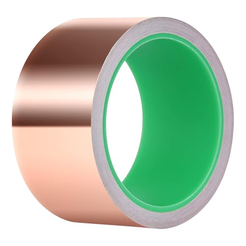 KAHEIGN Kupferfolie Klebeband 50mm x 12m Kupferfolienband, Selbstklebend Abschirmband Beidseitig Leitende Kupferband, EMI-Abschirmung Schneckenband Schneckenschutz Kupferband für Garten von KAHEIGN