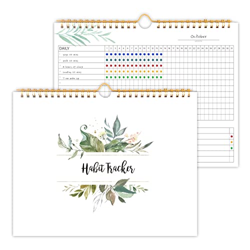 Gewohnheitstracker-Kalender, 12 Monate, undatiert, täglich, wöchentlich und monatlich, Gewohnheitstracker-Tagebuch, grünes Blumenmuster, Spiralbindung mit beschreibbaren Zielen, Gewohnheitenverfolgung Gewohnheitstracker-Kalender, 12 Monate, undatiert, täglich, wöchentlich und monatlich, Gewohnheitstracker-Tagebuch, grünes Blumenmuster, Spiralbindung mit beschreibbaren Zielen, Gewohnheitenverfolgung von KAICN
