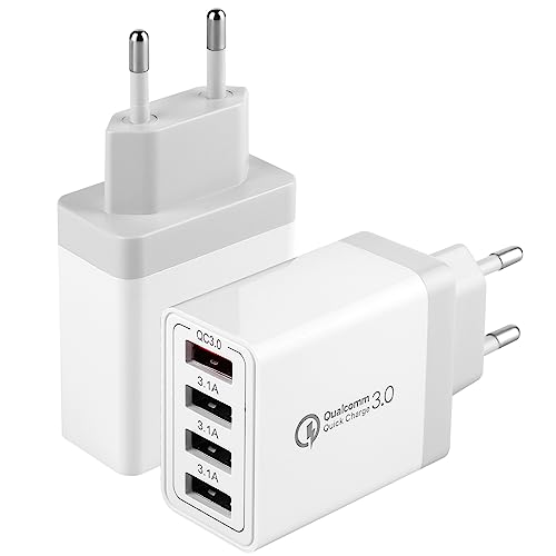 2 Stück 33W 4-Ports USB Ladegerät mit Intelligent QC 3.0 Schnellladegerät Mehrfach Ladestecker USB Netzteil für Samsung Galaxy S21 S10 S9 S8 A51, iPhone, iPad, HTC, Motorola, LG und viele mehr von KAIMENGLONG