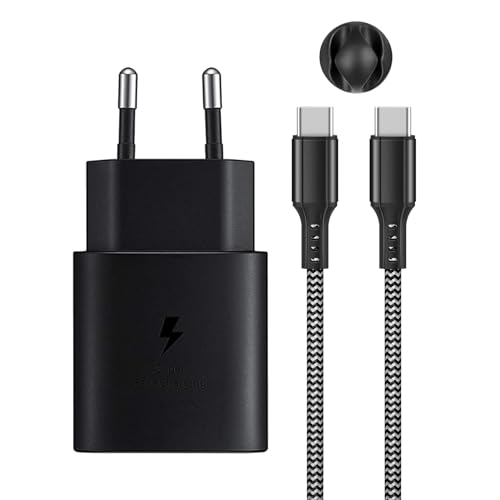 25W USB C Schnellladegerät Netzteil PD 3.0 Fast Charger für Samsung Galaxy S24/S23/S22/S21+/S21 Ultra/Z Flip 5/Z Fold 5 5G/S20/Note20/10/S10/ iPad Pro 12.9, mit Typ C Nylon Ladekabel 2m (Schwarz) von KAIMENGLONG