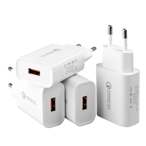 4 Stücke USB Ladegerät, 18W Quick Charge 3.0 Schnellladegerät Ladestecker für Samsung Galaxy S23 S22 S21 S20 FE S10 S9 S8 S7 S6 A03 A13 A34 A71 A51 A53 Z Flip3 Z Fold2 5G, Huawei, Xiaomi, Handy von KAIMENGLONG