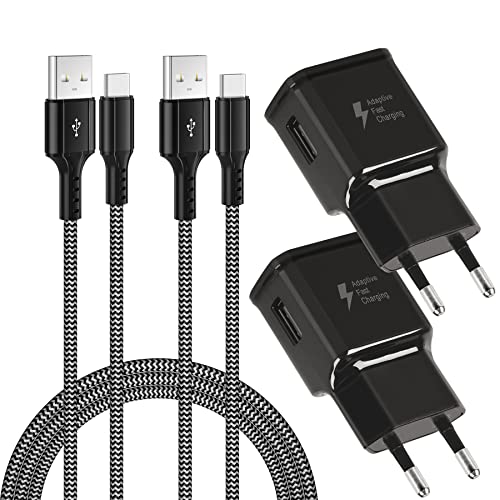 Adaptives Schnellladegerät und 2M USB Type C Nylon Kabel, KAIMENGLONG Fast Charge 3.0 Adapter USB-C Ladekabel Schnellladung für Samsung Galaxy S20/S10/S9/S8/Note 20/10/9/8, Z Flip3 (2er Pack) von KAIMENGLONG