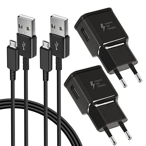 KAIMENGLONG 2 Pack Adaptives Schnellladegerät, USB Ladegerät Netzteil mit 1,5m Micro-USB Ladekabel für Samsung Galaxy S7/S6/S2 S3/S4/S5 Edge/J3/J7/ Note 5, LG Stylo 2 3 Plus, Moto G5/E6/E5/E4 von KAIMENGLONG