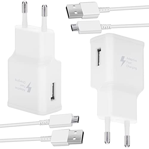 KAIMENGLONG 2 Pack Ladegerät Schnelladegerät Netzteil mit Micro USB Schnellladekabel 1.5M für Samsung Galaxy S7 S7 Edge A10 A10s A10e A6 A6+ 2018 S6 S5 S4 Xcover 4 3 J4+ J6+ A3 A5 A7 J3 J5 J7 Tab von KAIMENGLONG