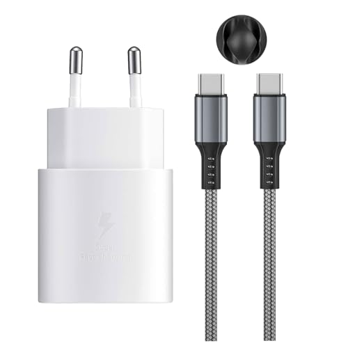 USB C Ladegerät 25W, PD 3.0 Schnellladegerät mit 2 m USB-C auf USB-C Nylon Ladekabel für Samsung Galaxy S24/S23/S22/S21 Ultra/S21 S20 FE/S10/S9/S8/Note 20/10/9/ iPad Pro 12.9/M51 A54 A53 A72(Weiß) von KAIMENGLONG