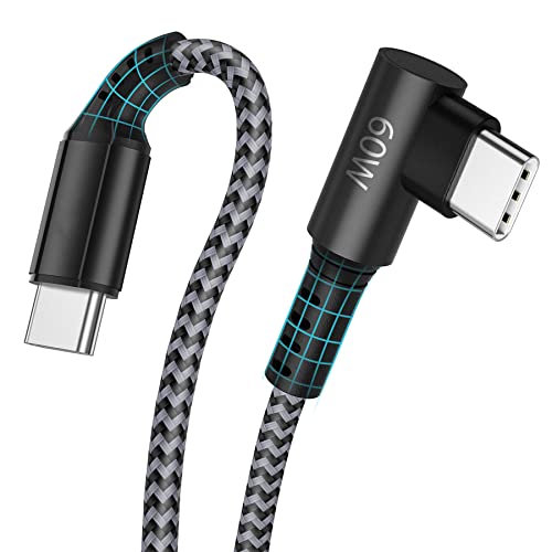 USB C auf USB C Kabel, 2-Stück 2M 60W USB C Nylon Ladekabel Typ C Rechtwinklig 90 Grad kompatibel mit Samsung Galaxy S24/S24+/S23/S22/S21 Ultra/S20 FE/S10/A54 5G/A71/Note 20/10, Google Pixel von KAIMENGLONG