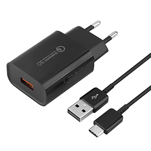 USB Ladegerät, 18W Schnellladegerät 3A Quick Charge 3.0 USB Netzteil mit Ladekabel für Samsung Galaxy S8, S8 Plus, S9, S10, S10 Plus, S10e, S20, S21, S22, A51, A52, A40, A14, Z Flip3, Z Fold2 5G von KAIMENGLONG