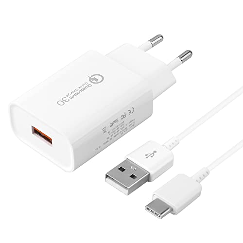 USB Ladegerät Stecker, 18W QC 3.0 Schnellladegerät Netzteil mit 1,5M USB C Ladekabel Kompatibel mit Samsung Galaxy S21,S20 FE,S10e, S10,S9,S8 Plus, A53 A52 A51 A71 A20 A34, Z Flip3,Z Fold3,M53 5G von KAIMENGLONG