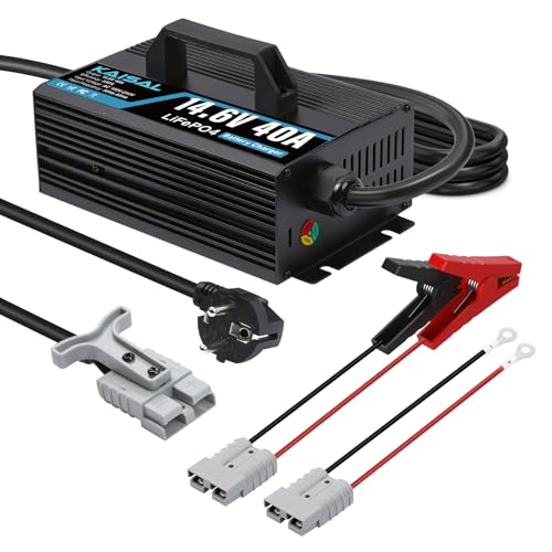 KAISAL 14.6V 40A LiFePO4 Ladegerät, 12V Lithium Batterie Ladegerät für LiFePO4 Akkus Batterieladegerät,AC-DC Intelligentes Lithium Ladegerät für Wohnmobil, Boot, Solar von KAISAL