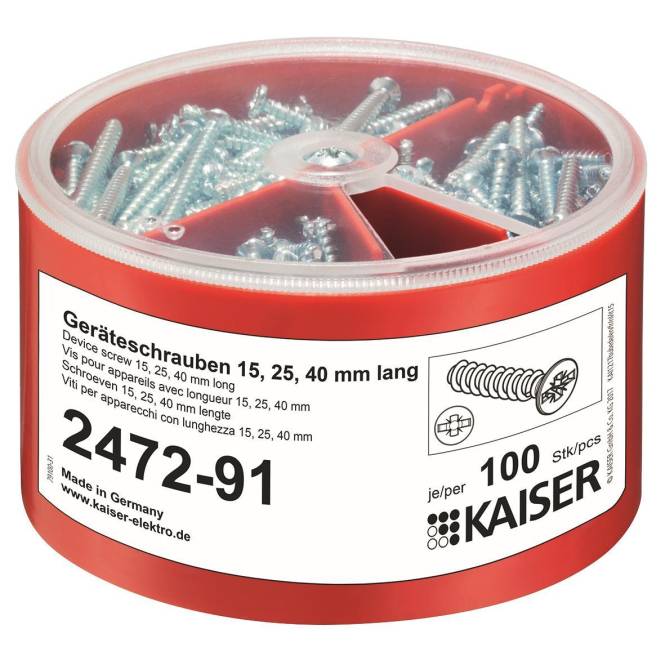 Kaiser Geräteschrauben-Box 2472-91 ** je 100 Schrauben Ø3,2xLänge 15/25/40 Kaiser Geräteschrauben-Box 2472-91 ** je 100 Schrauben Ø3,2xLänge 15/25/40 von KAISER GmbH & Co. KG