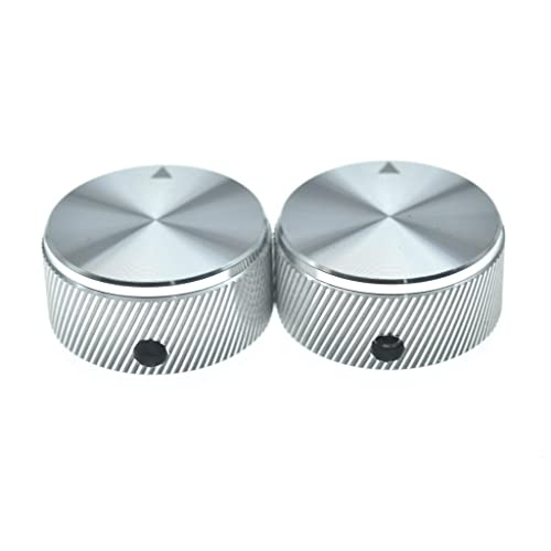 KAISH 2 Stück 30 mm Durchmesser Aluminium-Pot-Knöpfe 1/4 Zoll Universal-Topfkontrollknöpfe aus Metall mit Blinker und Stellschraube für Verstärker/Vorverstärker, silberfarben mit Streifen Design von KAISH