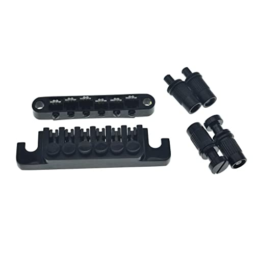 KAISH Black Guitar Roller Saddle Bridge Tune-O-Matic Bridge with TP-6 Style LP Stopbar/Bridge Saitenhalter für Epiphone Les Paul LP/SG/Dot/ES Gitarren mit M8 Gewindepfosten von KAISH