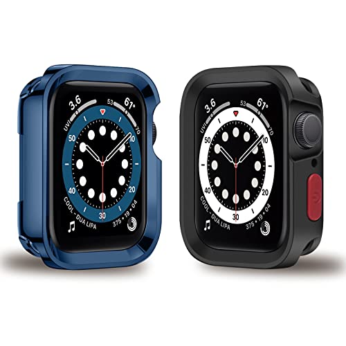 KAKUYI 2 Stück Rugged Schutzhülle Kompatibel mit Apple Watch Series 7/8 41mm Series 6 / SE/Serie 5 / Series 4 40mm Weiche TPU Kratzfeste Voller Körper Case (Blau plattiert/Dunkelschwarz) von KAKUYI