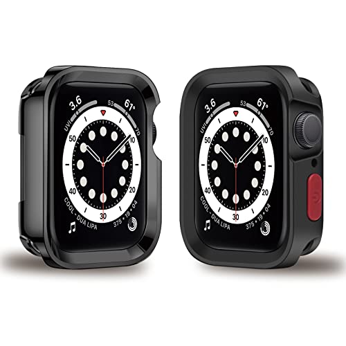 KAKUYI 2 Stück Rugged Schutzhülle Kompatibel mit Apple Watch Series 7/8 45mm Series 6 / SE/Serie 5 / Series 4 44mm Weiche TPU Kratzfeste Voller Körper Case (Schwarz plattiert/Dunkelschwarz) von KAKUYI
