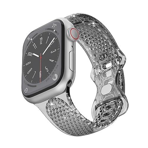 KAKUYI Transparentes Armband kompatibel mit Apple Watch Bands 49mm 45mm 44mm 42mm, Diamant-Form weiches Silikon Jelly Sport Strap Kompatibel für iWatch Ultra/Ultra 2 SE Series 9 8 7 6 5 4 3 2 1 von KAKUYI