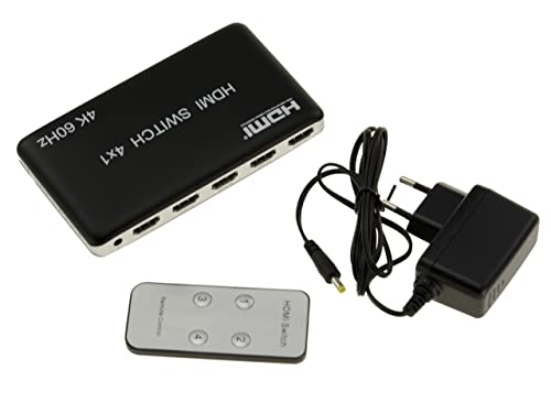 KALEA-INFORMATIQUE HDMI 2.0b 4K 60Hz Videoverteiler mit Stromversorgung, Typ 4-zu-1-Switch, um 4 Eingänge auf einen Ausgang umzuleiten. Mit Fernbedienung von KALEA-INFORMATIQUE