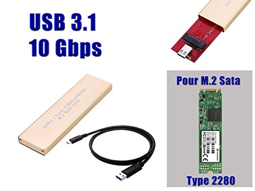 KALEA-INFORMATIQUE M2 zu USB3.1 10 Gbps Gehäuse für M.2 NGFF SSDs im Format 2280 und SATA B Key oder B+M Key. von KALEA-INFORMATIQUE