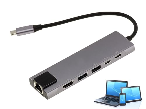 KALEA-INFORMATIQUE USB C-auf-HDMI-Adapter aus Aluminium für Gigabit-LAN RJ45 und USB C Power Delivery Hub für Computer oder Smartphones. von KALEA-INFORMATIQUE