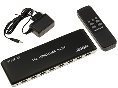 KALEA-INFORMATIQUE Videoverteiler mit HDMI 2.0b 4K 60Hz, Switch 7 auf 1, um 7 Eingänge auf 1 Ausgang umzuleiten. Mit Fernbedienung von KALEA-INFORMATIQUE
