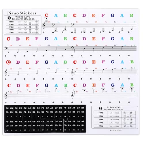 2er-Pack Klaviertastatur-Aufkleber für 88/61/54/49/37 Tasten, Klaviertasten-Notenaufkleber, abnehmbare Tastatur-Buchstaben-Aufkleber, Klavier, Transparente Notenetiketten für Elektronische Tastaturen von KALIONE