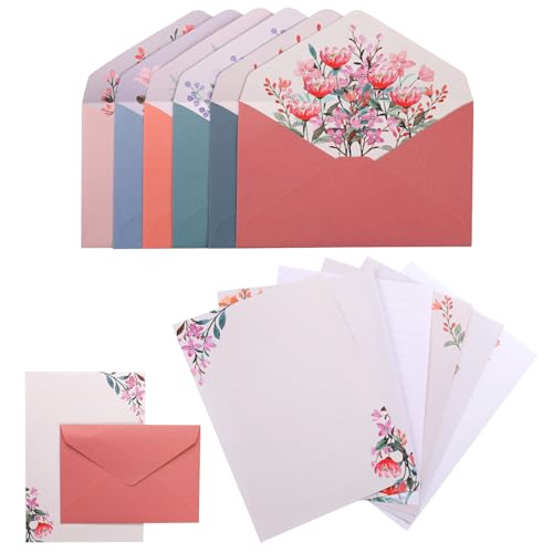36-teiliges Briefpapier-Set (24 Briefpapier + 12 Umschläge), Blumen-Briefpapier, Briefschreibsets, ausgefallene Umschläge, Schreibwaren für Liebesbriefe, Party-Einladungen, Einladungen, von KALIONE