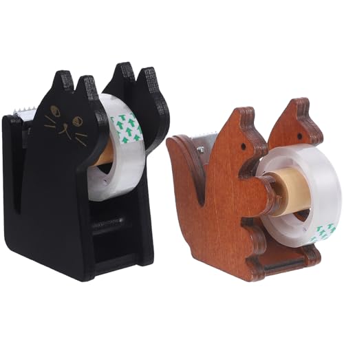 KALLORY 2stücke Teiliges Tier-klebeband-dispenser Holz Niedlicher Klebebandhalter Für Schreibtisch Katzen Eichhörnchen-design von KALLORY