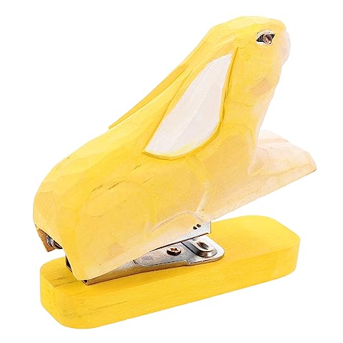 KALLORY Tierhefter aus Holz the office büroradio schoot sculpture office zubehör Mini -Hefter rosa Mini-Hefter Mini-Tierhefter Bürobedarf handgemachter Hefter Klammer-Statue Eisen Yellow von KALLORY