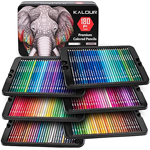 KALOUR 180 Buntstift-Set für Erwachsene, Künstler - kräftige Pigment-Weichmine - auf Wachs basierend - Ideal zum Ausmalen, Zeichnen, Skizzieren, Schattieren und Mischen - Lebendige Farben von KALOUR