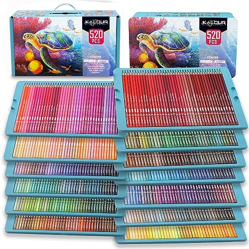 KALOUR Pro Colored Pencils,Set von 520 Farben,Künstler weicher Kern mit lebendiger Farbe,Ideal zum Zeichnen Skizzieren Schattieren,Buntstifte für Erwachsene Künstler Anfänger von KALOUR