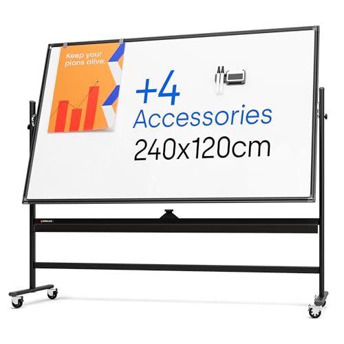 Rollendes magnetisches Whiteboard 240 x 120 cm - großes tragbares Whiteboard mit Ständer - doppelseitiges Whiteboard mit Rollen - mobiles Steh-Whiteboard für Büro, Klassenzimmer & Zuhause Rollendes magnetisches Whiteboard 240 x 120 cm - großes tragbares Whiteboard mit Ständer - doppelseitiges Whiteboard mit Rollen - mobiles Steh-Whiteboard für Büro, Klassenzimmer & Zuhause von KAMELLEO