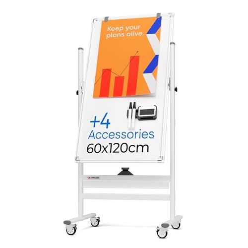Rollendes magnetisches Whiteboard 60 x 120 cm - großes tragbares Whiteboard mit Ständer - doppelseitiges Whiteboard mit Rädern - mobiles Whiteboard für Büro, Klassenzimmer und Zuhause von KAMELLEO
