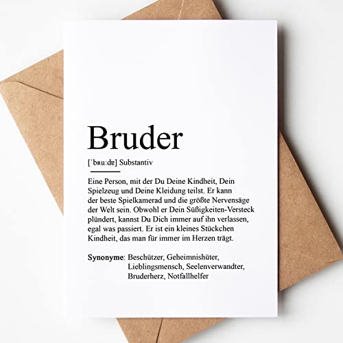 KAMEWI® Grußkarte BRUDER Definition | Klappkarte mit Briefumschlag aus Kraftpapier | Bedanken Bruderherz Geschenk Ankündigung Baby Schwangerschaft Vorfreude Geburtstag Familie Geschwister von KAMEWI