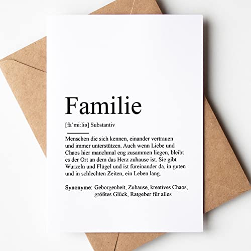KAMEWI® Grußkarte FAMILIE Definition | Klappkarte mit Briefumschlag aus Kraftpapier | Glückwunschkarte Bedanken Geschenk Schwangerschaft Geschwister Geburtstag Eltern Kleinigkeit Geschenkidee von KAMEWI
