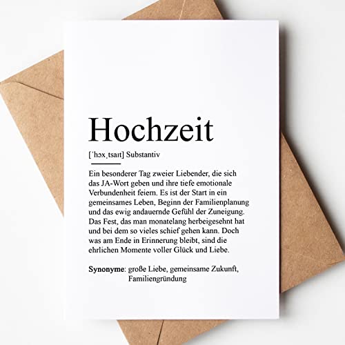 KAMEWI® Grußkarte HOCHZEIT Definition | Klappkarte mit Briefumschlag aus Kraftpapier | Brautpaar Verlobung Geschenk Mr & Mrs Hochzeitskarte Karte zur Hochzeit Trauzeugin Jahrestag Glückwunschkarte von KAMEWI