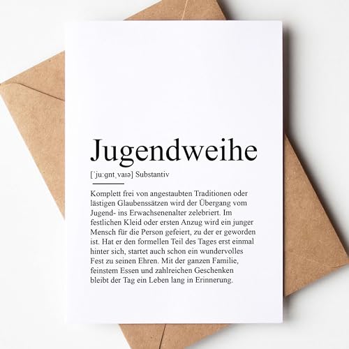 KAMEWI® Grußkarte JUGENDWEIHE Definition | Klappkarte mit Briefumschlag aus Kraftpapier | Jugendlich Kommunion Konfirmation Kirche Firmung von KAMEWI