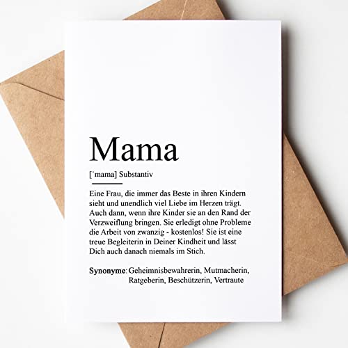 KAMEWI® Grußkarte MAMA Definition | Klappkarte mit Briefumschlag aus Kraftpapier | Bedanken Muttertag Muttertagskarte Beste Mama Geschenk Ankündigung Baby Schwangerschaft Vorfreude Mumtobe Mami von KAMEWI