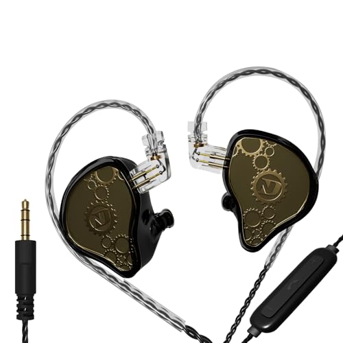 KAMINRUN ND Venus in Ear Monitor Headphones, 10mm Double Magnetic Dynamic Driver IEM Earphones, HiFi Wired Gaming Earbuds, 2 Pin Detachable Cable (with Mic, Black, 3.5mm Plug) von KAMINRUN