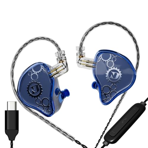 KAMINRUN ND Venus in Ear Monitor Headphones, 10mm Double Magnetic Dynamic Driver IEM Earphones, HiFi Wired Gaming Earbuds, 2 Pin Detachable Cable (with Mic, Blue, 3.5mm) von KAMINRUN