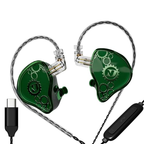 KAMINRUN ND Venus in Ear Monitor Headphones, 10mm Double Magnetic Dynamic Driver IEM Earphones, HiFi Wired Gaming Earbuds, 2 Pin Detachable Cable (with Mic, Green, USB-C Port) von KAMINRUN