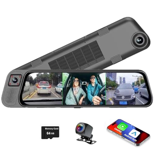 Dashcam mit 3 Kanälen, 2,5 K, mit CarPlay-Android-Projektion, 9,66 IPS-Vollbild-Rückspiegel, vorne innen und hinten, 1080p-Kameras, integriertes 5G WLAN, Bluetooth, Sprachsteuerung, AUX-Auto-DVR Dashcam mit 3 Kanälen, 2,5 K, mit CarPlay-Android-Projektion, 9,66 IPS-Vollbild-Rückspiegel, vorne innen und hinten, 1080p-Kameras, integriertes 5G WLAN, Bluetooth, Sprachsteuerung, AUX-Auto-DVR von KANDUO