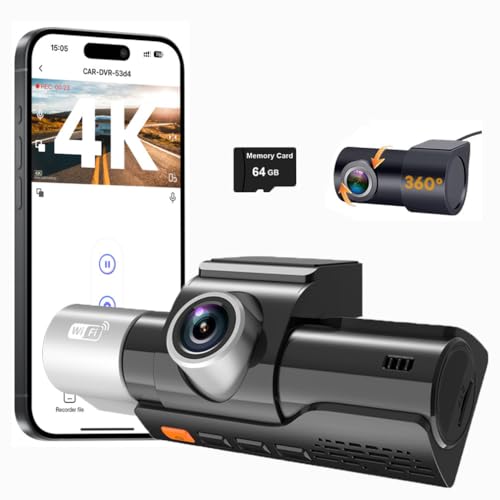 Dashcam mit 3 Kanälen, 4K-Dashcam, Vorder- und Rückkamera, integriertes WLAN mit Auto-DVR, Ultra HD 2160p + 1080p + 1080p IR-Nachtsicht, 360-Grad-Panorama-Schutz, WDR Super-Weitwinkel-Videorecorder Dashcam mit 3 Kanälen, 4K-Dashcam, Vorder- und Rückkamera, integriertes WLAN mit Auto-DVR, Ultra HD 2160p + 1080p + 1080p IR-Nachtsicht, 360-Grad-Panorama-Schutz, WDR Super-Weitwinkel-Videorecorder von KANDUO