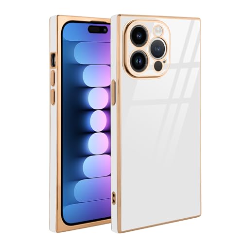 KANGHAR Hülle für iPhone 15 Pro Hülle Quadratische Luxus Plating Edge Kameralinsenschutz Schlank Stoßfest Flexibel TPU Schutzhülle für iPhone 15 Pro, Weiß von KANGHAR