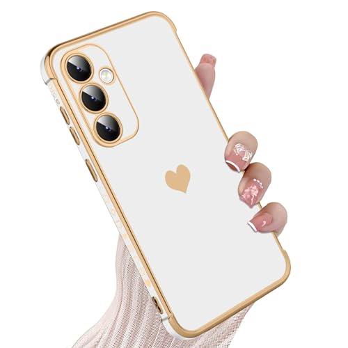 KANGHAR Kompatibel mit Samsung A35 5G Hülle für Damen und Mädchen, Plating Edge Cute Love Heart Soft TPU Bumper mit 4 Ecken, Stoßfeste Schutzhülle für Galaxy A35 5G (weiß) von KANGHAR