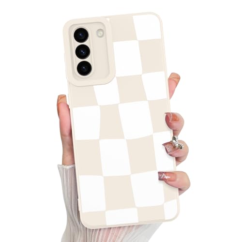 KANGHAR Kompatibel mit Samsung Galaxy S21, Silikon, kariert, niedliches Muster, Kameraschutz, weiche, schlanke Handyhülle für Mädchen und Frauen, Weiß von KANGHAR