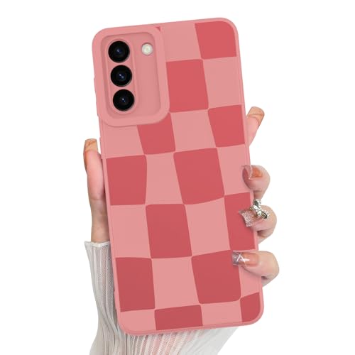 KANGHAR Kompatibel mit Samsung Galaxy S21 Plus Hülle, Silikon Kariert Niedliches Muster, Kameraschutz Weiche Schlanke Handyhülle für Mädchen Frauen - Rosa von KANGHAR