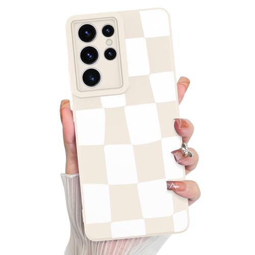 KANGHAR Kompatibel mit Samsung Galaxy S21 Ultra Hülle, Silikon Kariert Niedliches Muster, Kameraschutz Weiche Schlanke Handyhülle für Mädchen Frauen - Weiß KANGHAR Kompatibel mit Samsung Galaxy S21 Ultra Hülle, Silikon Kariert Niedliches Muster, Kameraschutz Weiche Schlanke Handyhülle für Mädchen Frauen - Weiß von KANGHAR