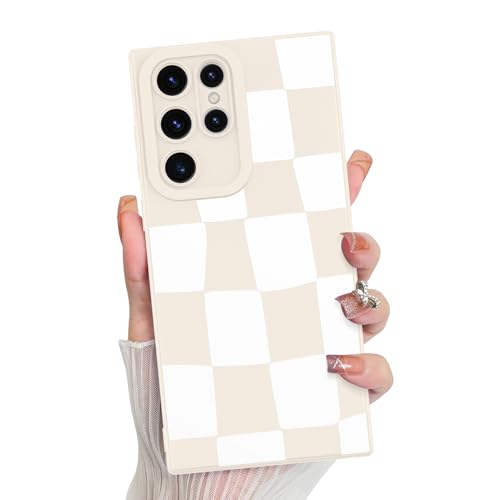 KANGHAR Kompatibel mit Samsung Galaxy S22 Ultra Hülle, Silikon Kariert Niedliches Muster, Kameraschutz Weiche Schlanke Handyhülle für Mädchen Frauen - Weiß KANGHAR Kompatibel mit Samsung Galaxy S22 Ultra Hülle, Silikon Kariert Niedliches Muster, Kameraschutz Weiche Schlanke Handyhülle für Mädchen Frauen - Weiß von KANGHAR